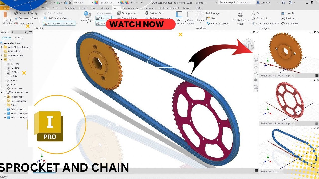 Master Sprocket and Chain Assembly with Dynamic Simulation in Autodesk Inventor - Design Accelerator