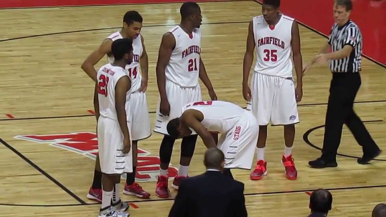 Chris Manhertz HUGE HIT on K.J. Rose - Canisius vs Fairfield - Men's Hoops - February 01, 2014