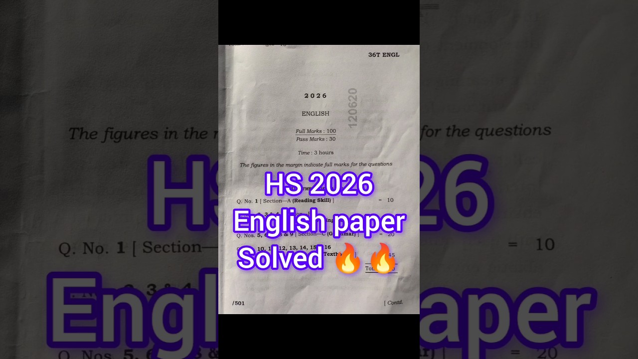 HS english paper solved|2026HS|#shorts #hsassam