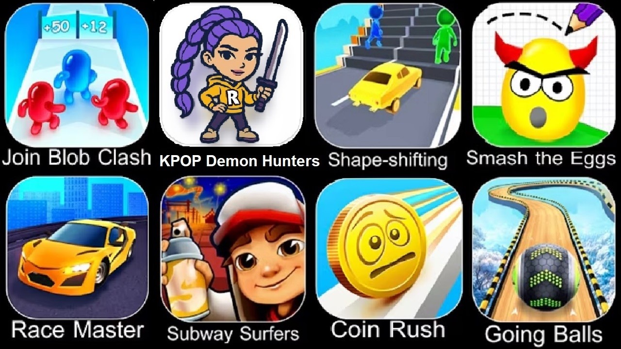 Smash the Eggs,Race Master,Coin Rush, KPOP Demon Hunters, Join Bob Clash,Subway Surfers,Layer Man