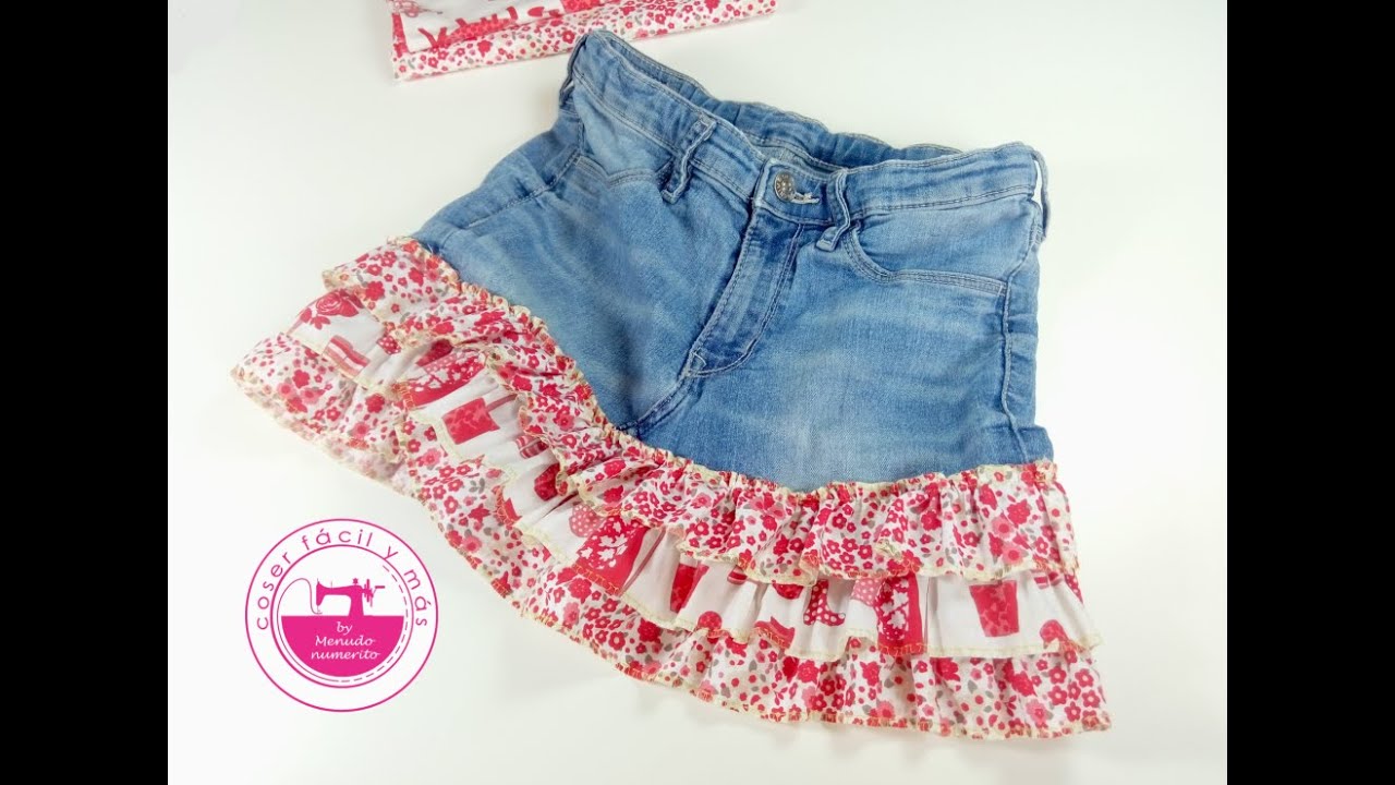 Falda de volantes reciclando un viejo pantalón