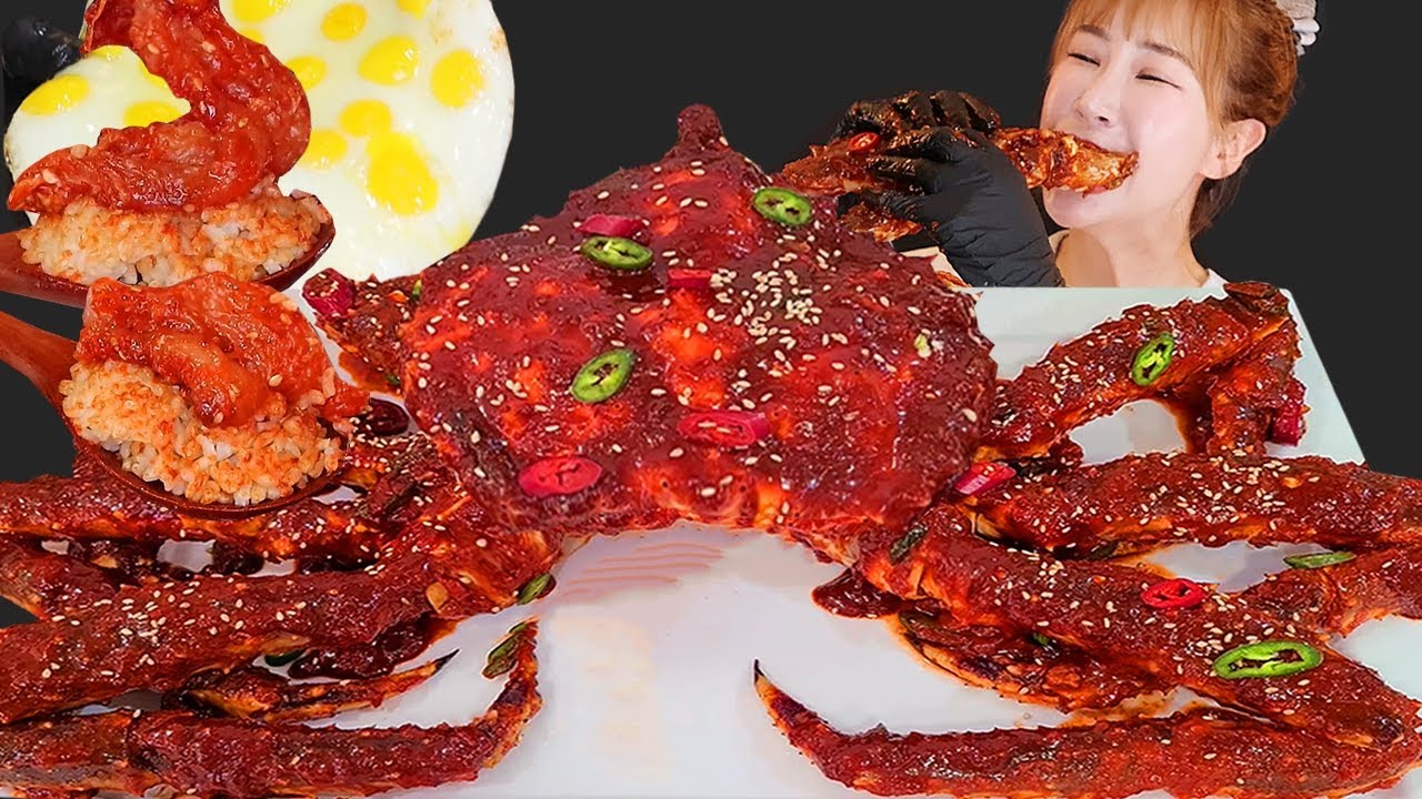 RAW KING CRAB🦀 SPICY MARINATED CRAB MUKBANG 소원성취😋양념 킹크랩장 전투적 먹방 EATING SOUNDS モッパン