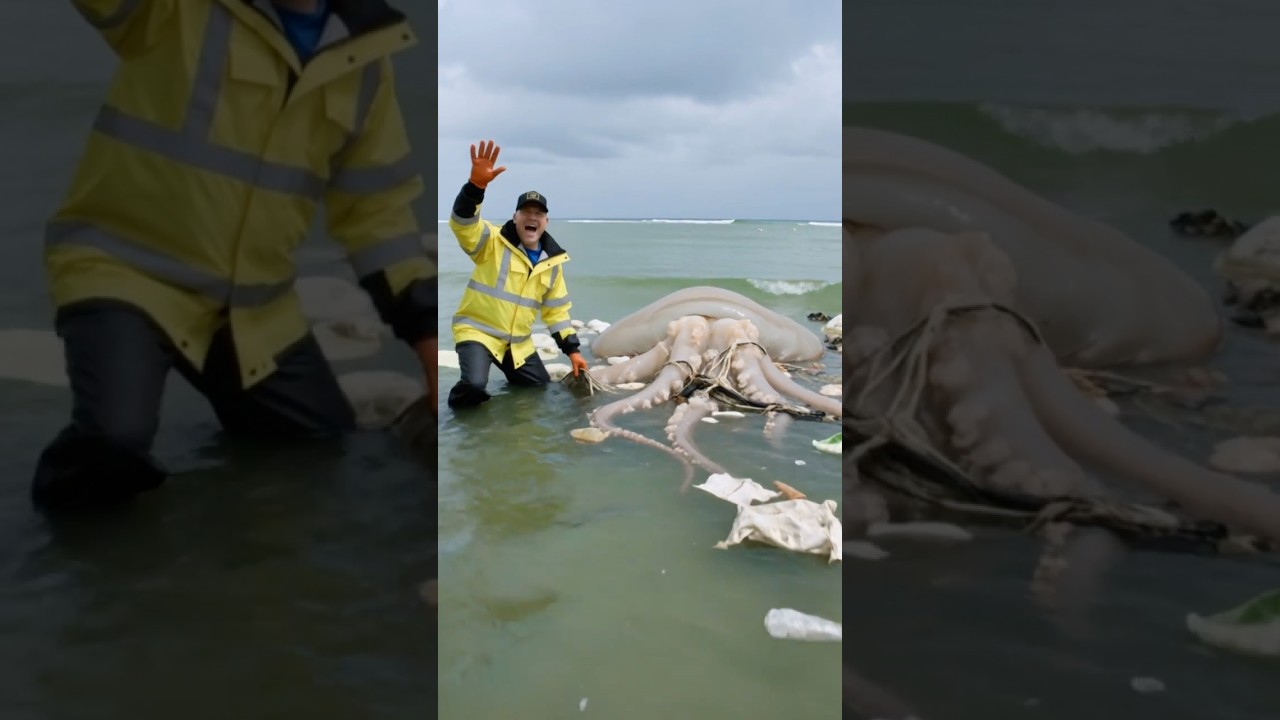 Clearing a MASSIVE jellyfish from polluted waters🪼 #ocean #marine #rescue