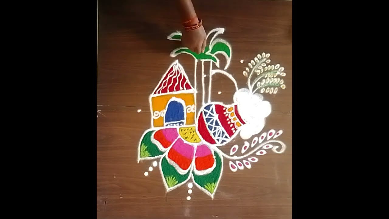 Simple pongal pot Rangoli design 