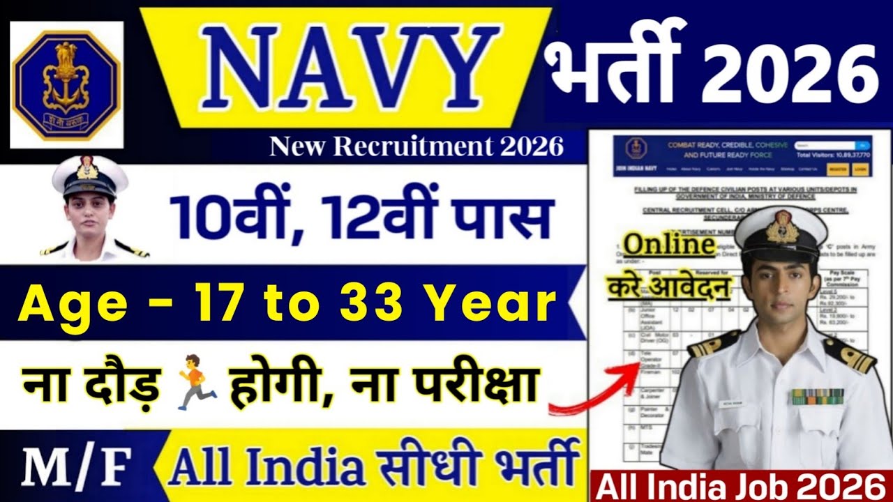 Indian Navy New Vacancy 2026 | Navy MR Recruitment 2026 | 10th Pass Job |Indian Navy SSR Bharti 2026