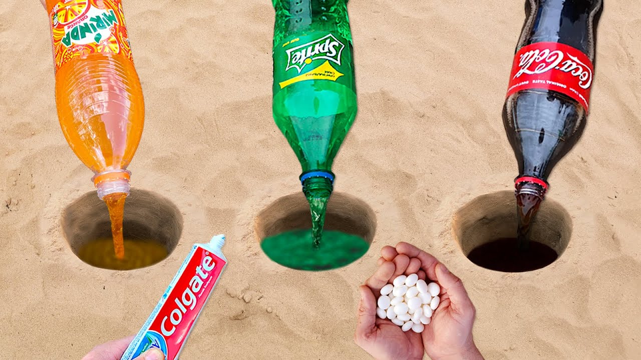 Experiment: Coca-Cola, Mirinda, Sprite gegen Zahnpasta und Mentos unter Tage