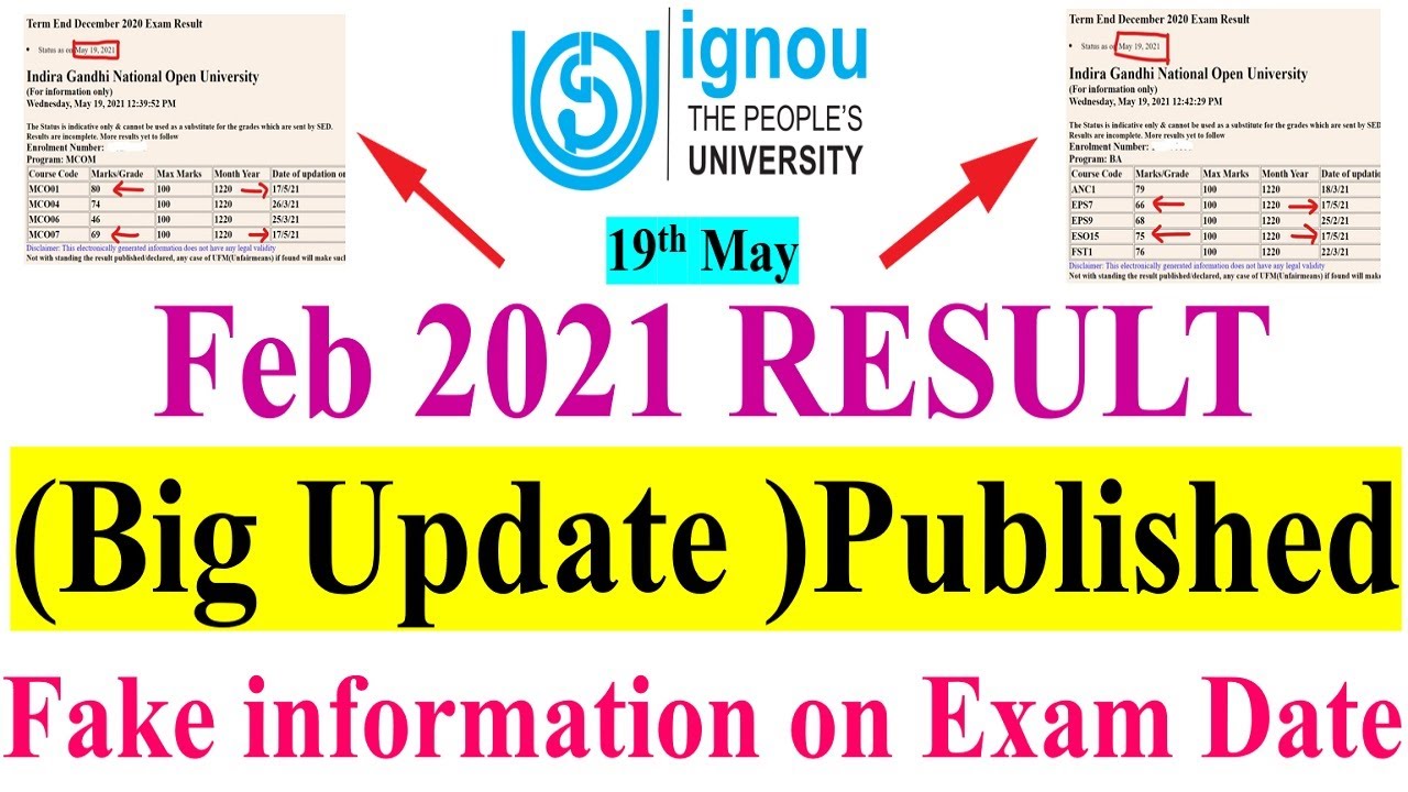 IGNOU Feb 2021 Result Big Update Published ,Fake information on Exam Date Clarification