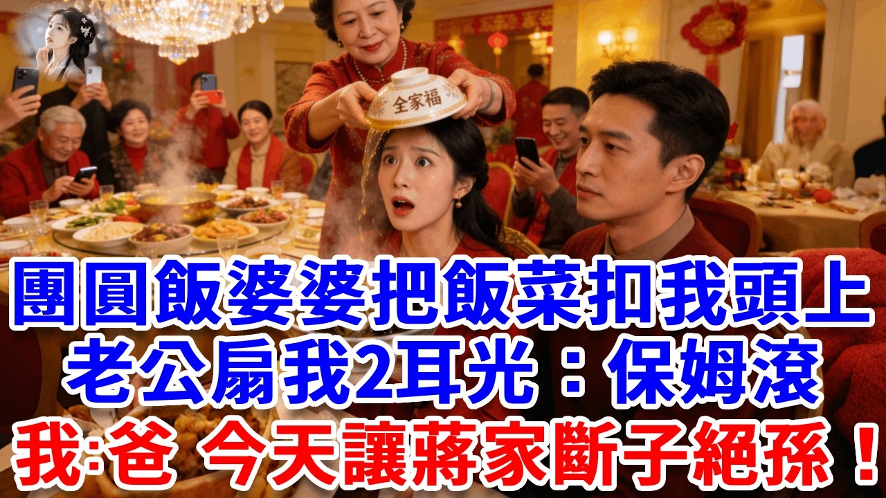 團圓飯婆婆把飯菜扣我頭上，老公扇我2耳光：保姆滾一邊去！我冷靜撥通加密電話：爸，讓二叔帶人來！今天讓蔣家斷子絕孫！#詩涵講故事#為人處世#生活經驗#情感故事#晚年哲理#說故事#完結文#原創故事