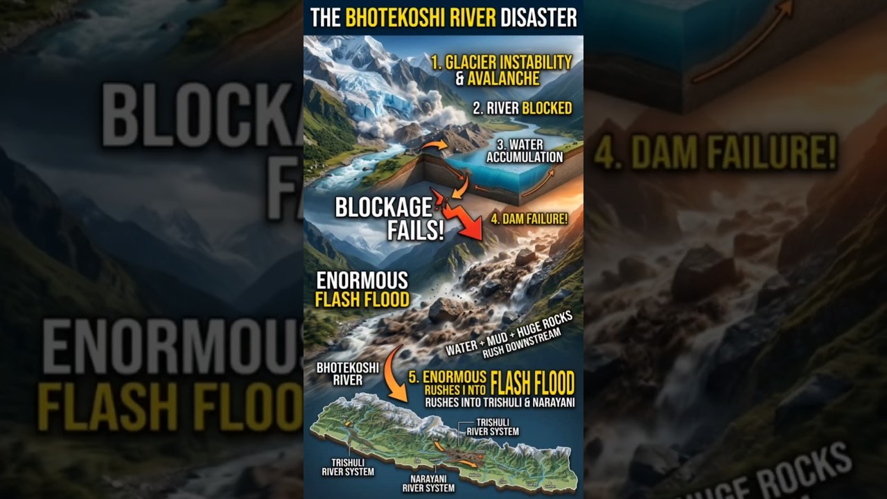 How Glacier Collapse Triggered the Deadly Nepal Flash Flood | 3D Animation Explained #floodbasalt