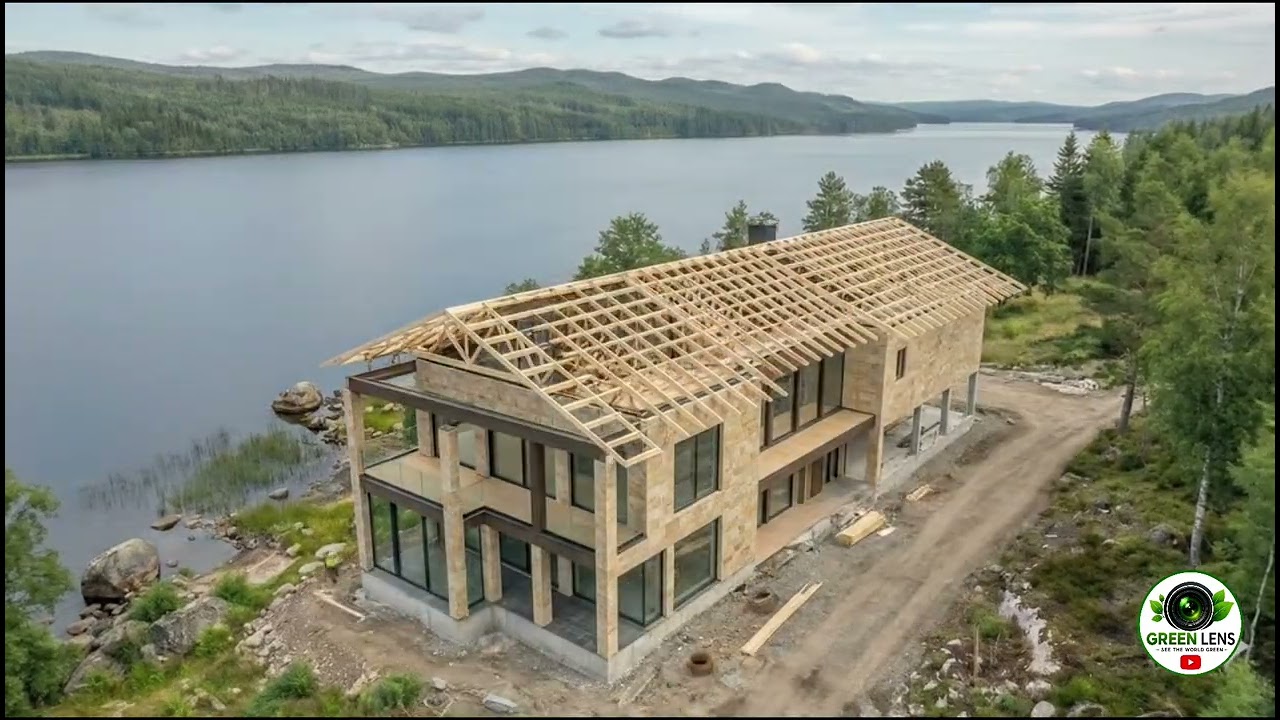 Building a Luxury Lakeside Modern Villa From Empty Land | Cinematic Construction Timelapse