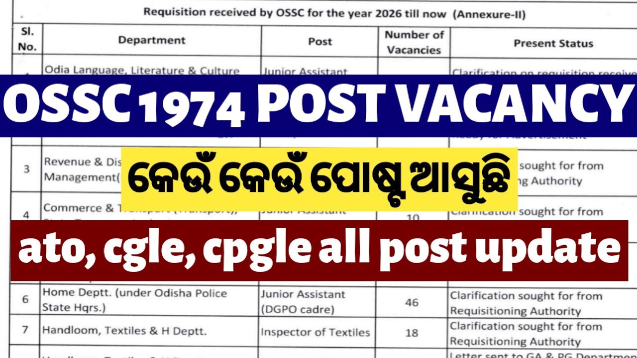 OSSC 1974 POST VACANCY // OSSC CGL 2026 // CPGLE // OSSC CTS // ATO 543 POST // OSSC NOTIFICATION 
