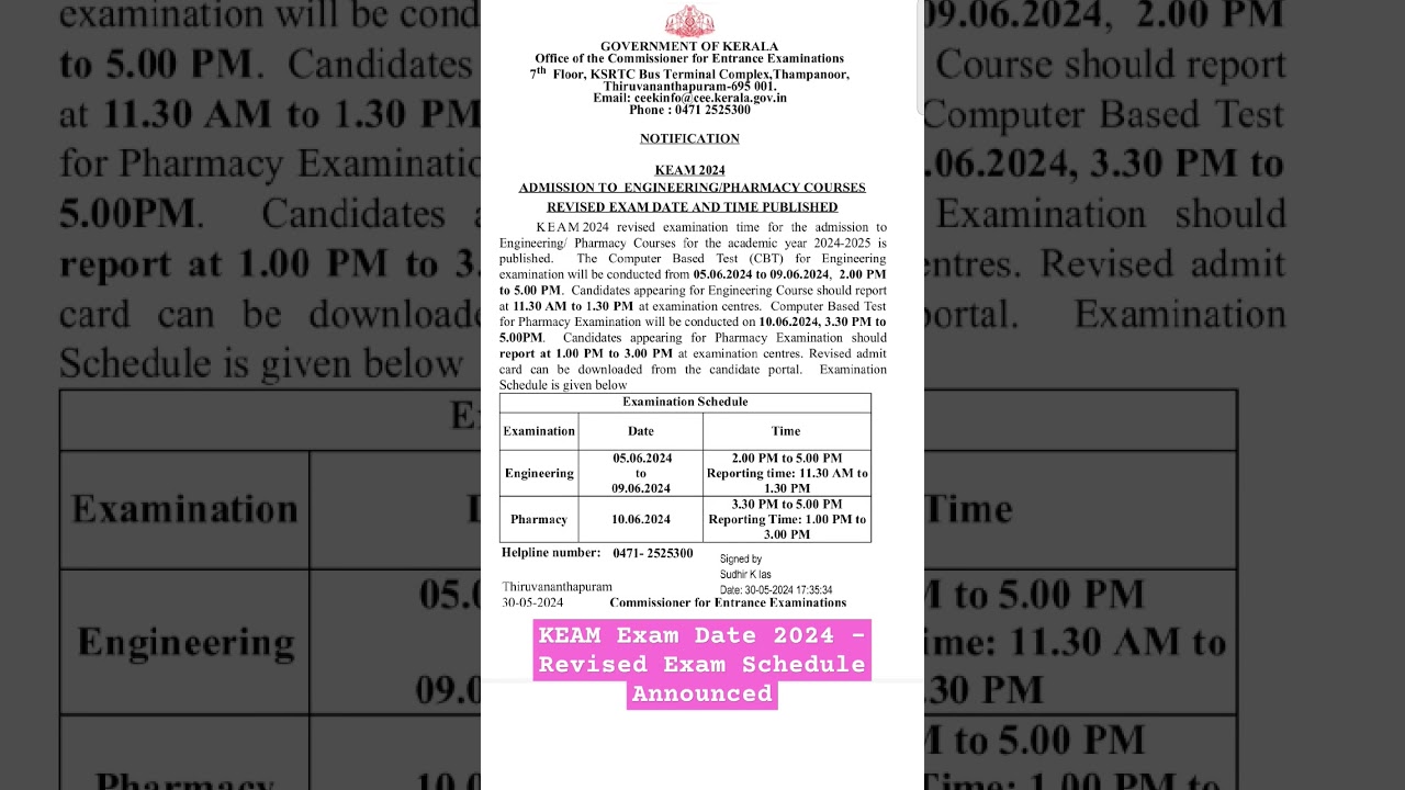 KEAM Exam Date 2024 &ndash; Revised Exam Schedule Announced