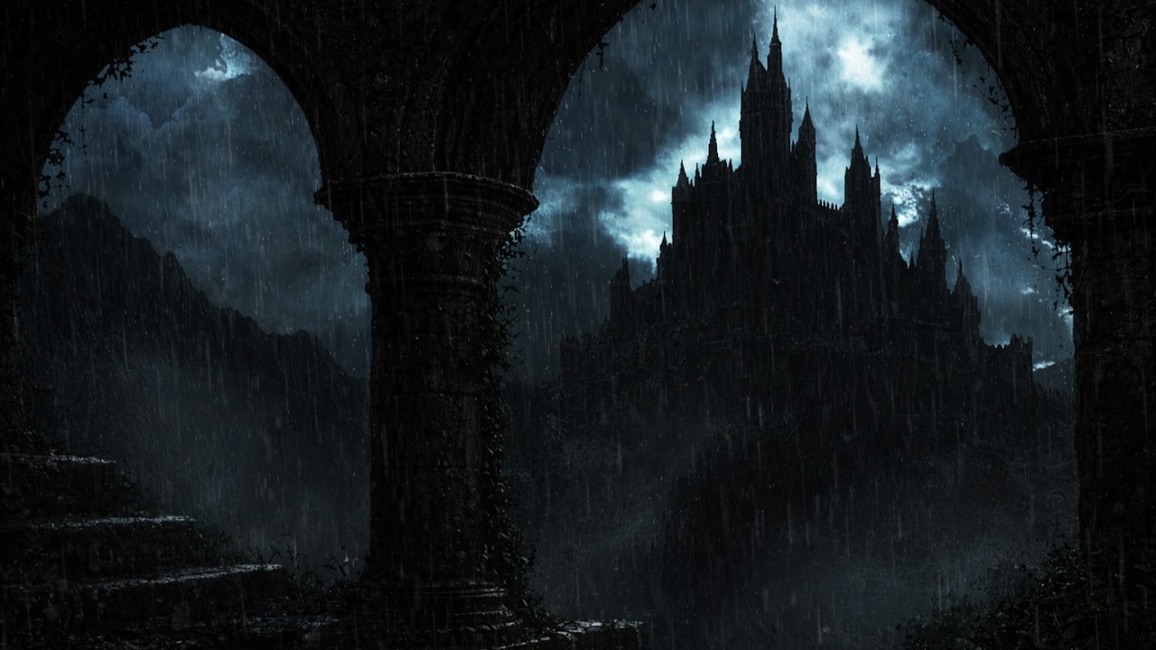 Dark Fantasy Castle in Heavy Rain | Gothic Ruins Ambience