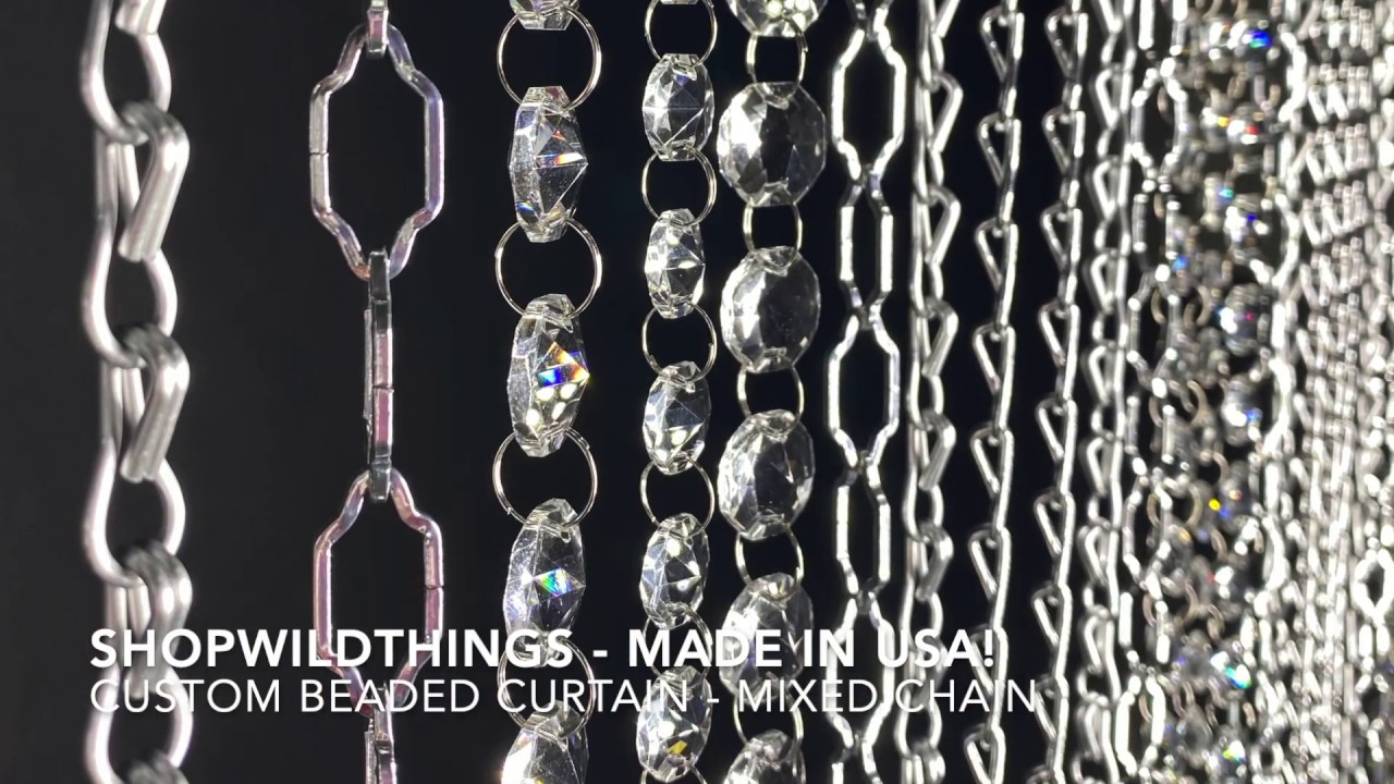 ShopWildThings Made in USA Custom Metal Chain & Crystal Beaded Curtains