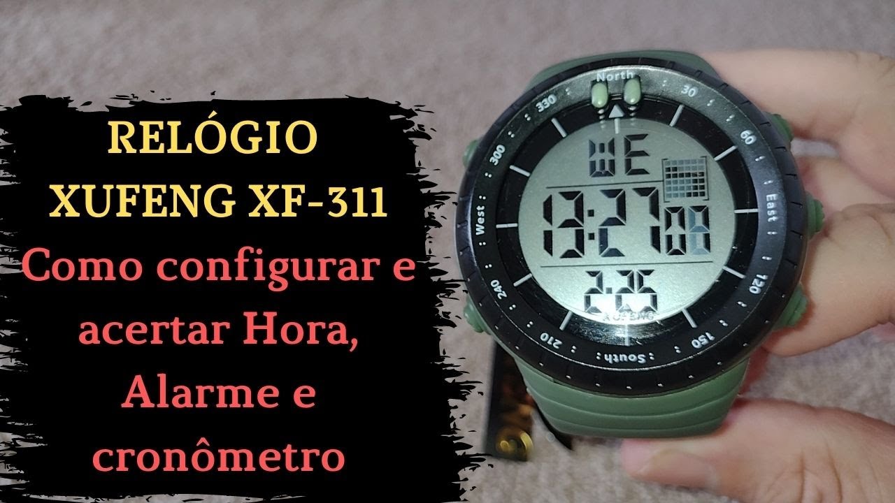 Relogio Xufeng digital XF-311 - Como configurar e acertar a hora, alarme e cronometro