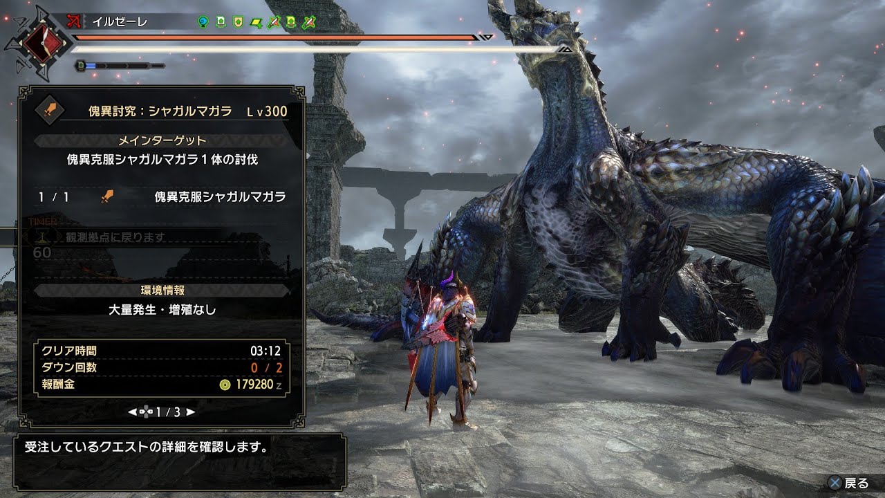 傀異克服シャガルマガラLv300 弓ソロ 3'12