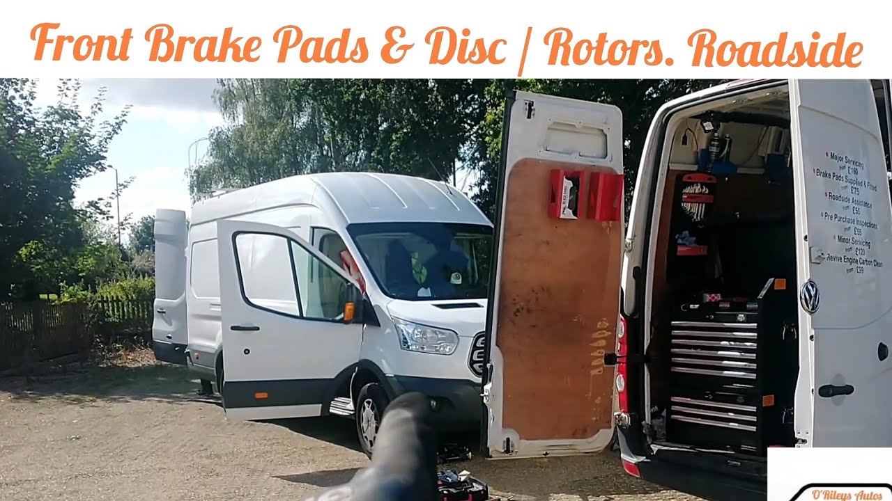 Ford Transit MK8 LWB Front Brake Disc Rotors & Pads Roadside Replacement. Also MK7