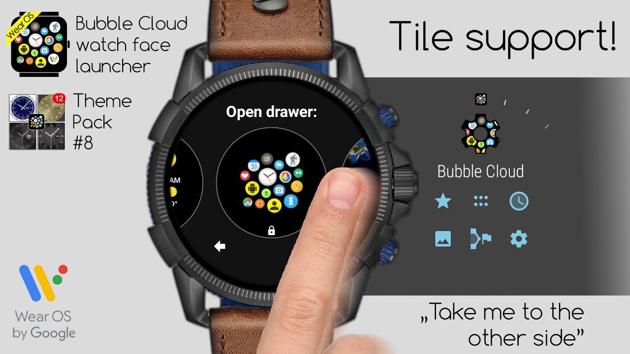 [v9.56] Wear OS Tile support and vertical app drawer in Bubble Cloud Watch Face / Launcher