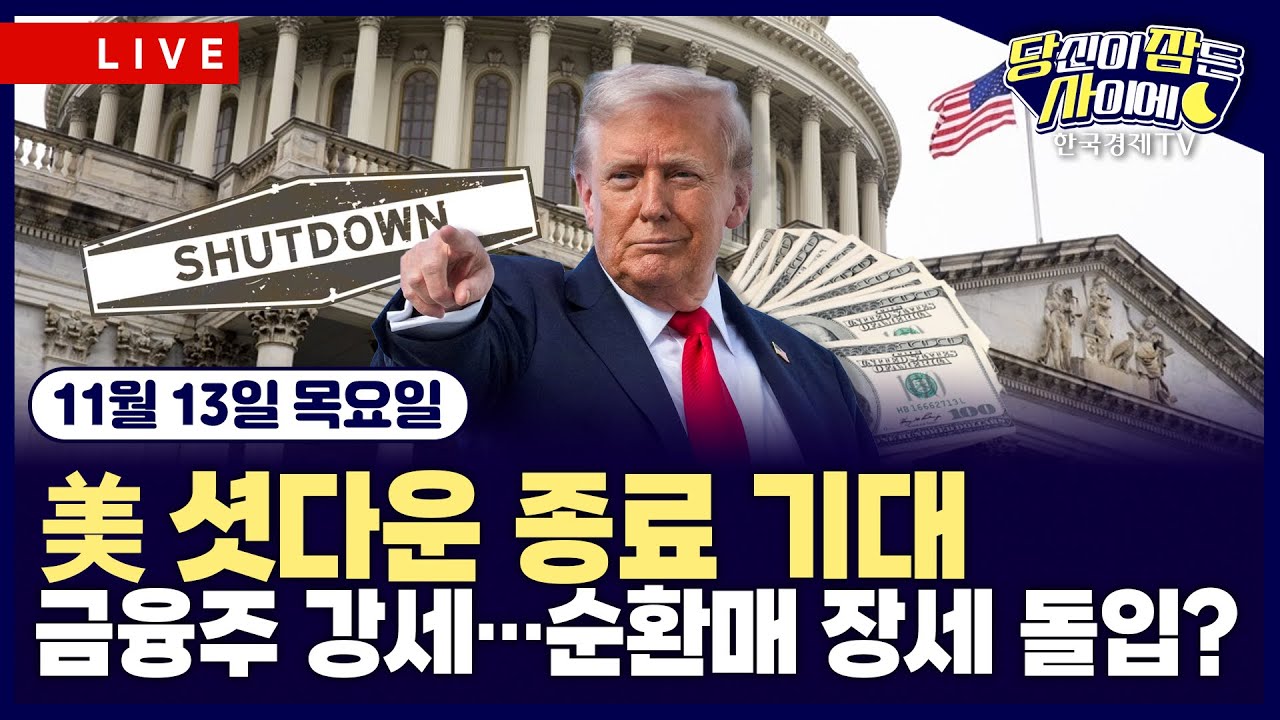 [🔴11/13 #당잠사] 美 셧다운 종료·금리인하 기대 | 신고가 줄잇는 금융주 | #JPM #BAC #AMD