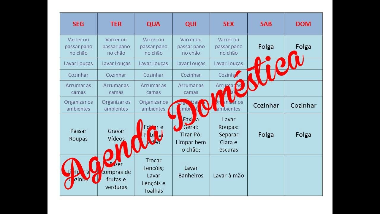Agenda Semanal de Atividades Domésticas