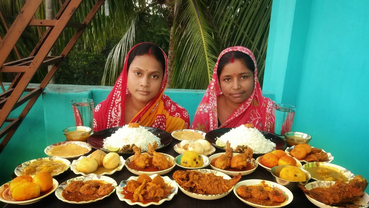 two jaa er challenging video..rice dal,egg posto & curry chicken leg & curry,telapia mach,chingri...