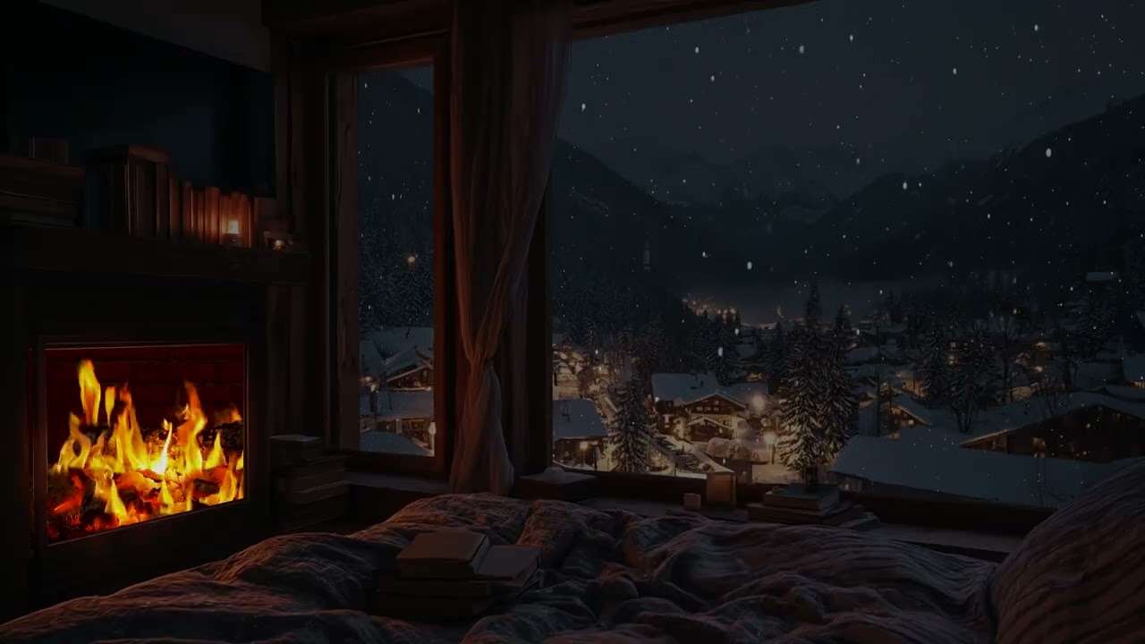 Heavy Snowfall Cabin Ambience 2026 ❄️ Cozy Fireplace Crackling for Deep Sleep | 3 Hours