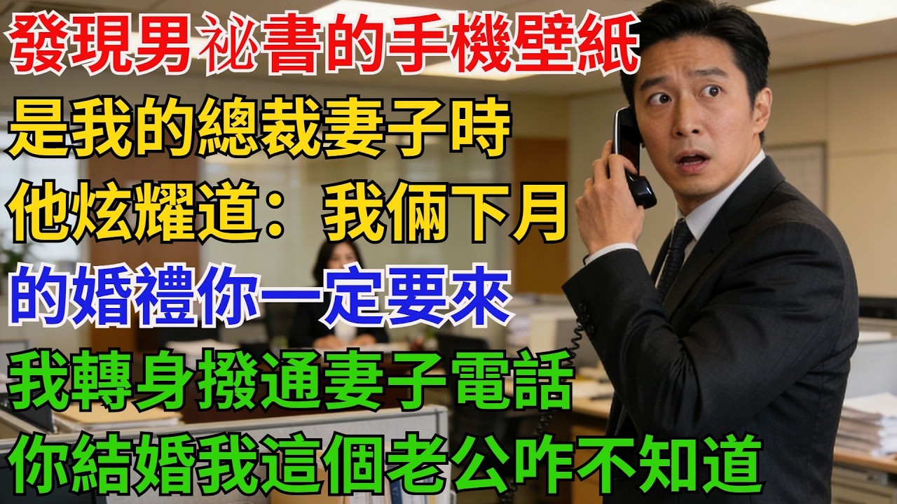 發現男祕書的手機壁紙是我的總裁妻子時，他炫耀道：「我倆下月的婚禮你一定要來！」我沒鬧，轉身撥通妻子電話：「你結婚，我這個老公咋不知道？」【酒館情事會】#男頻小說#都市#故事#小說#爽文