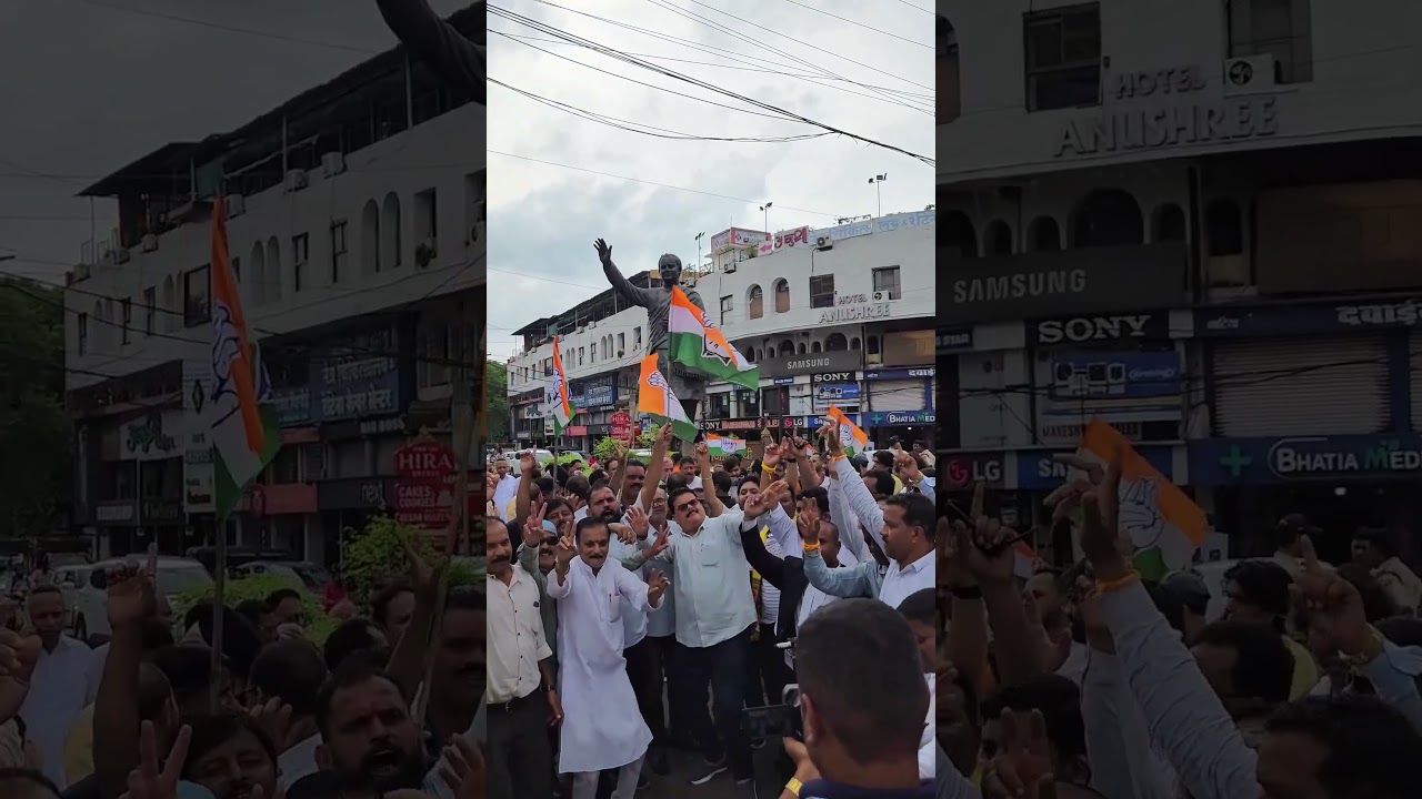 Victory celebration in Jabalpur over Congress's historic win in the Datia by-election. ✋#congress