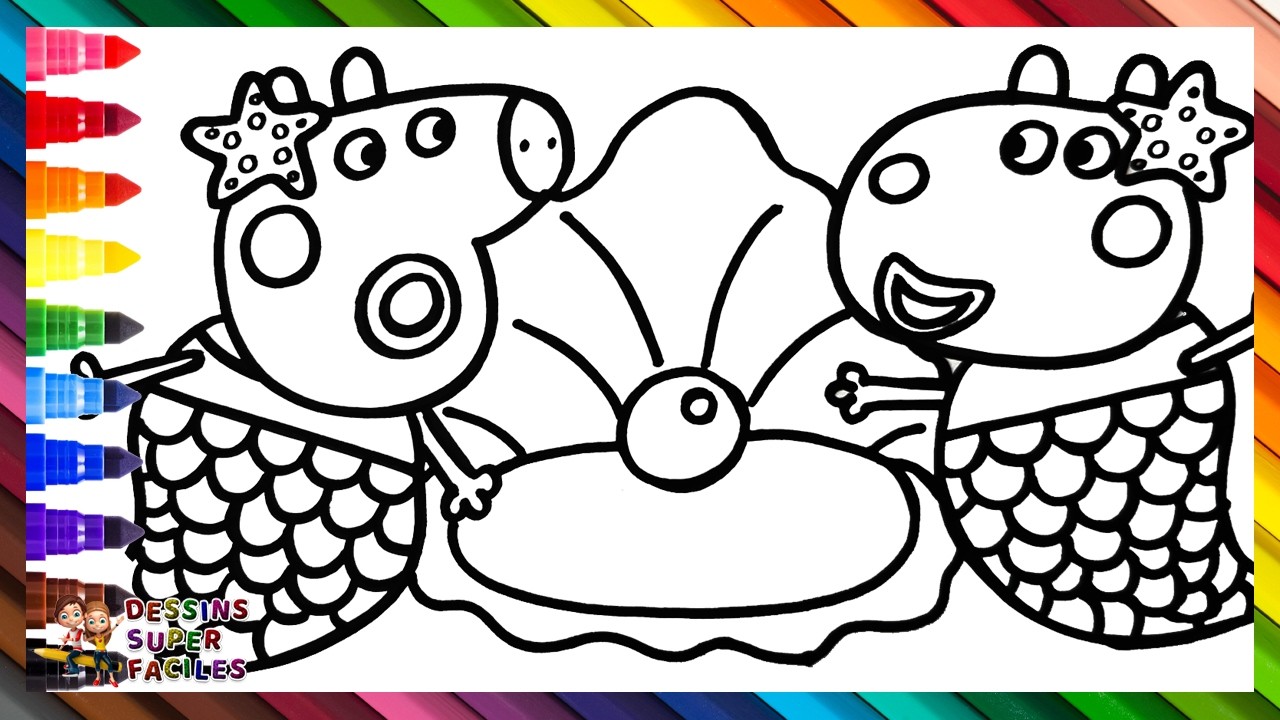 Dessine Et Colorie Peppa Pig Et Suzy Sheep En Sirènes 🧜‍♀️🐷🐑🌊 Dessins Pour Enfants