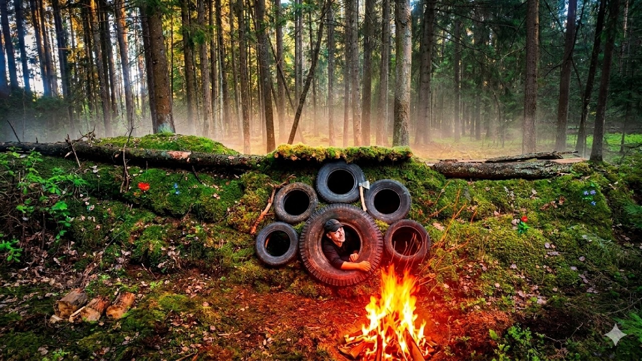 The Secret Tire Bunker! Building A Warm Hidden Earth Shelter In The Woods For Total Isolation