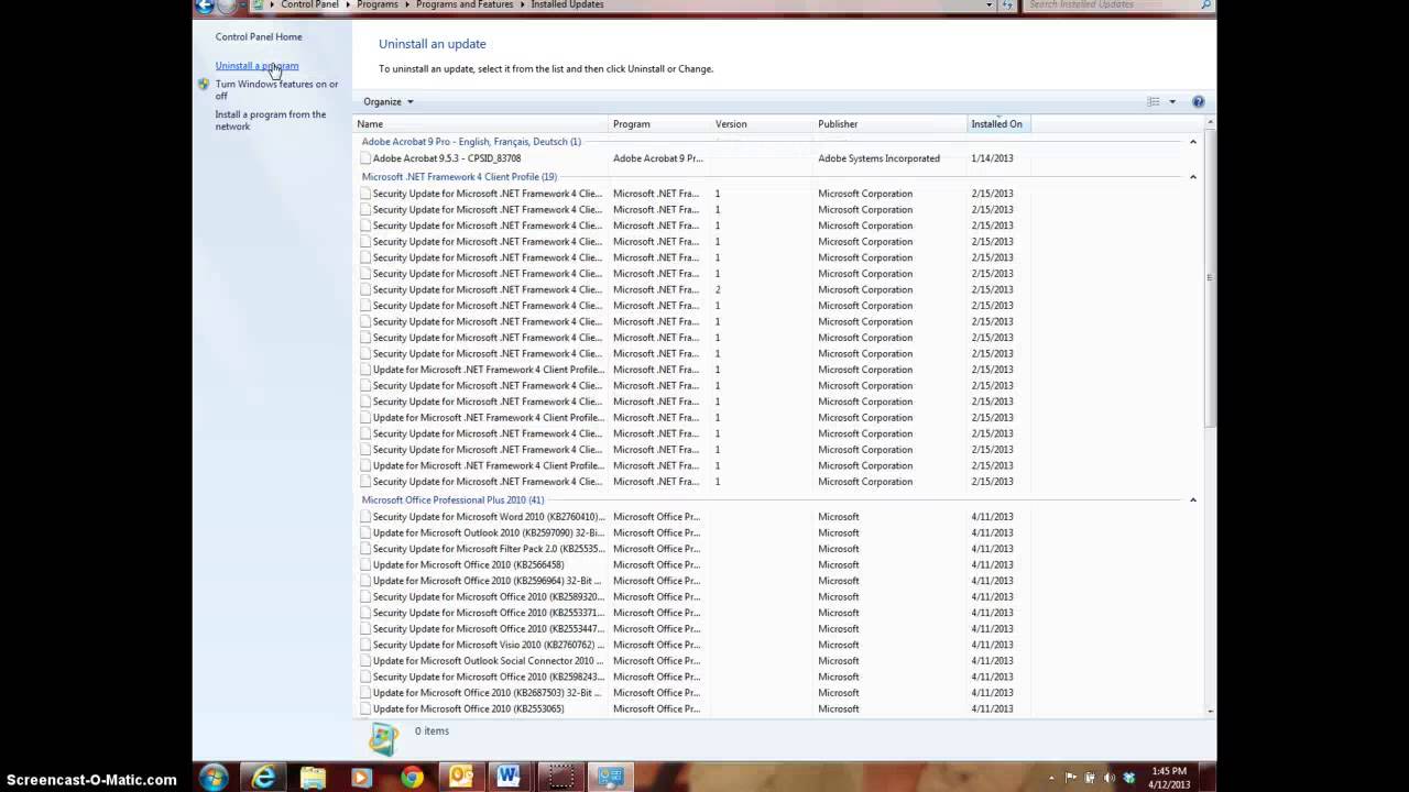 IE10 Update Uninstall