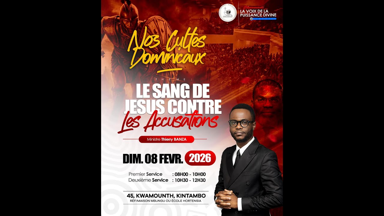 BIENVENUE à NOTRE 1ᵉʳ𝐬𝐞𝐫𝐯𝐢𝐜𝐞 du Dimanche 08 Février 2026 Orateur : Ministre Thierry BANZA
