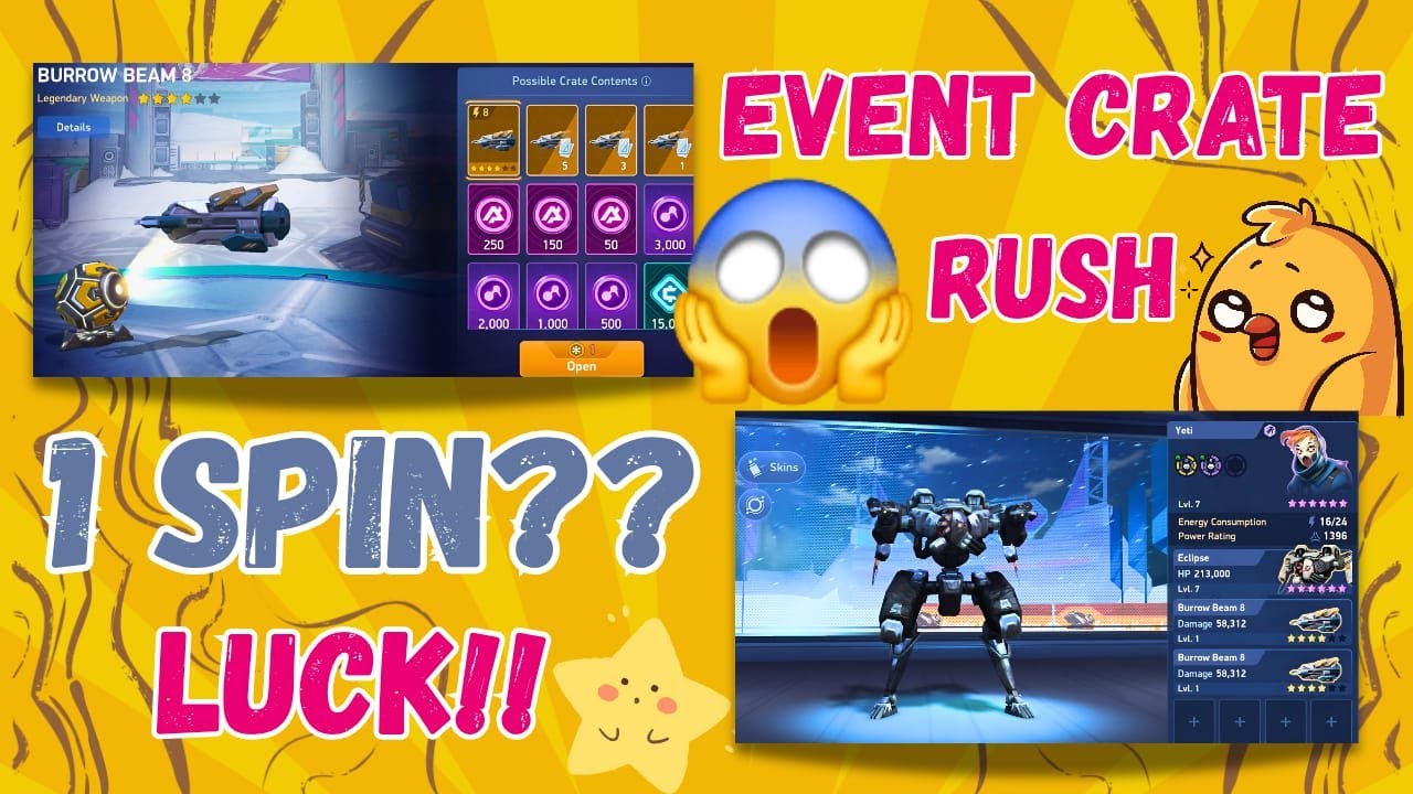 Burrow Beam 8 Event Crate Rush 😱 FREE Tokens + 1 Spin LUCK Test! | Mech Arena #mecharena