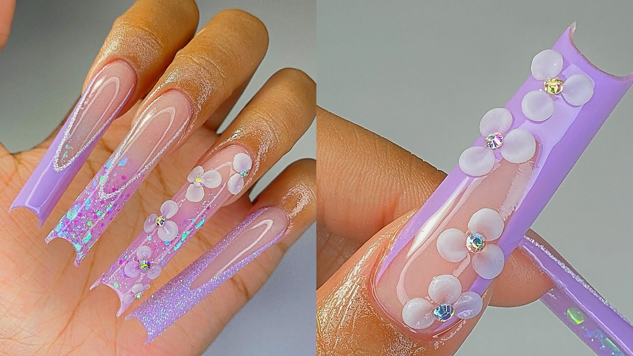 💜PASTEL PURPLE SPRING NAILS💜| ombre acrylic + nail art!✨