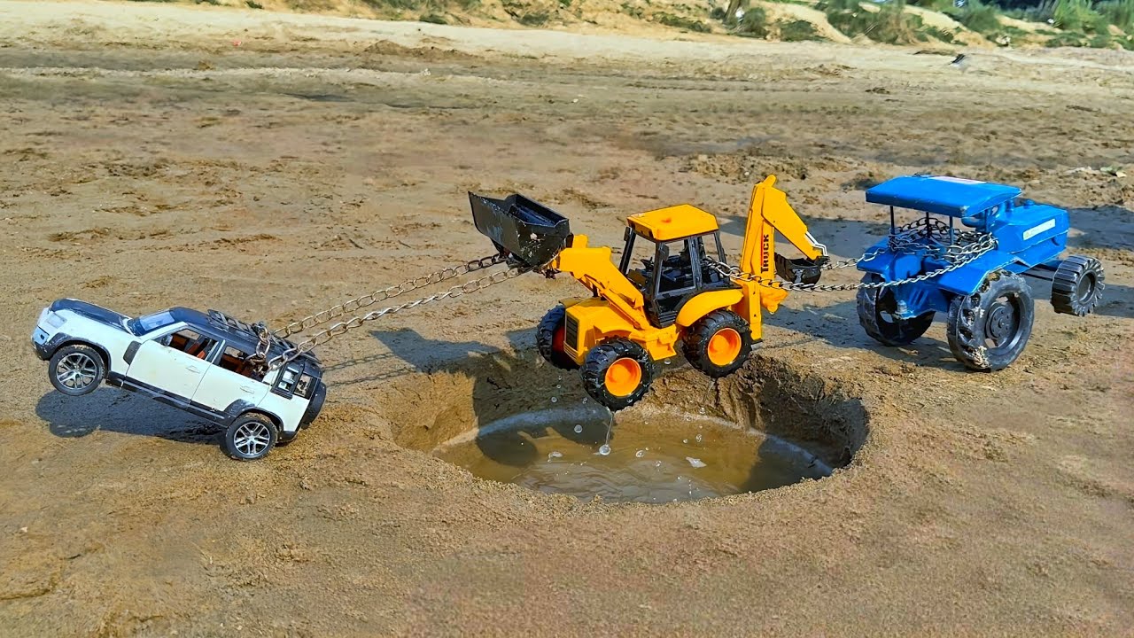 New JCB 3DX Accident Pulling Out Defender Car Swaraj Tractor | JCB Cartoon Video | Tractor Cartoon