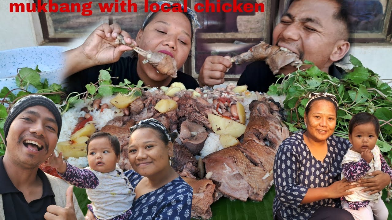 MUKBANG II EATING DELICIOUS LOCAL CHICKEN CURRY WITH KHOLAR @nagavillagefood