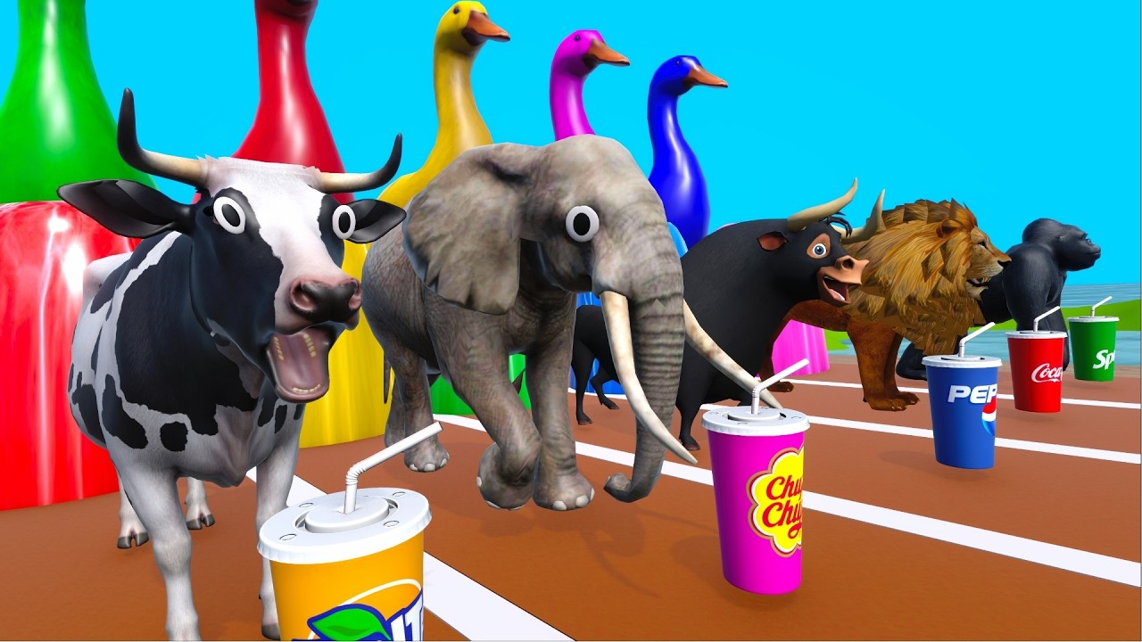 Long Slide Game With Cow Elephant Gorilla Hippopotamus Tiger 3d Animal Game Funny 3d Animals