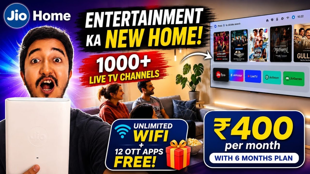 Jio Home ₹400 Plan Explained 🔥 1000+ Live TV Channels | 12 OTT Apps FREE | Full Details 2026