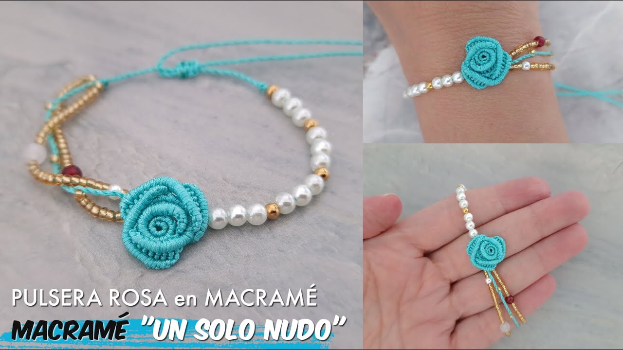 Como hacer PULSERA CON ROSA EN MACRAMÉ | PULSERA FÁCIL EN MACRAMÉ PARA PRINCIPIANTES