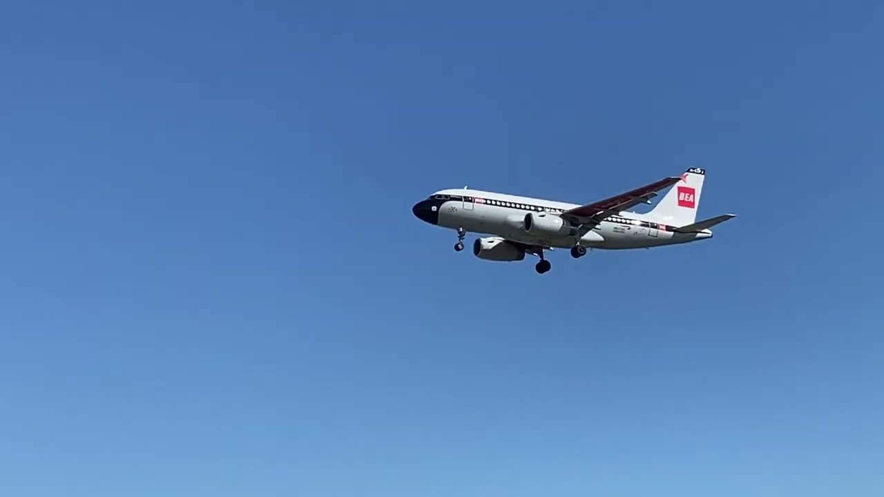 BEA Retro Livery &ndash; British Airways G-EUPJ Airbus A319-131 &ndash; landing at Heathrow