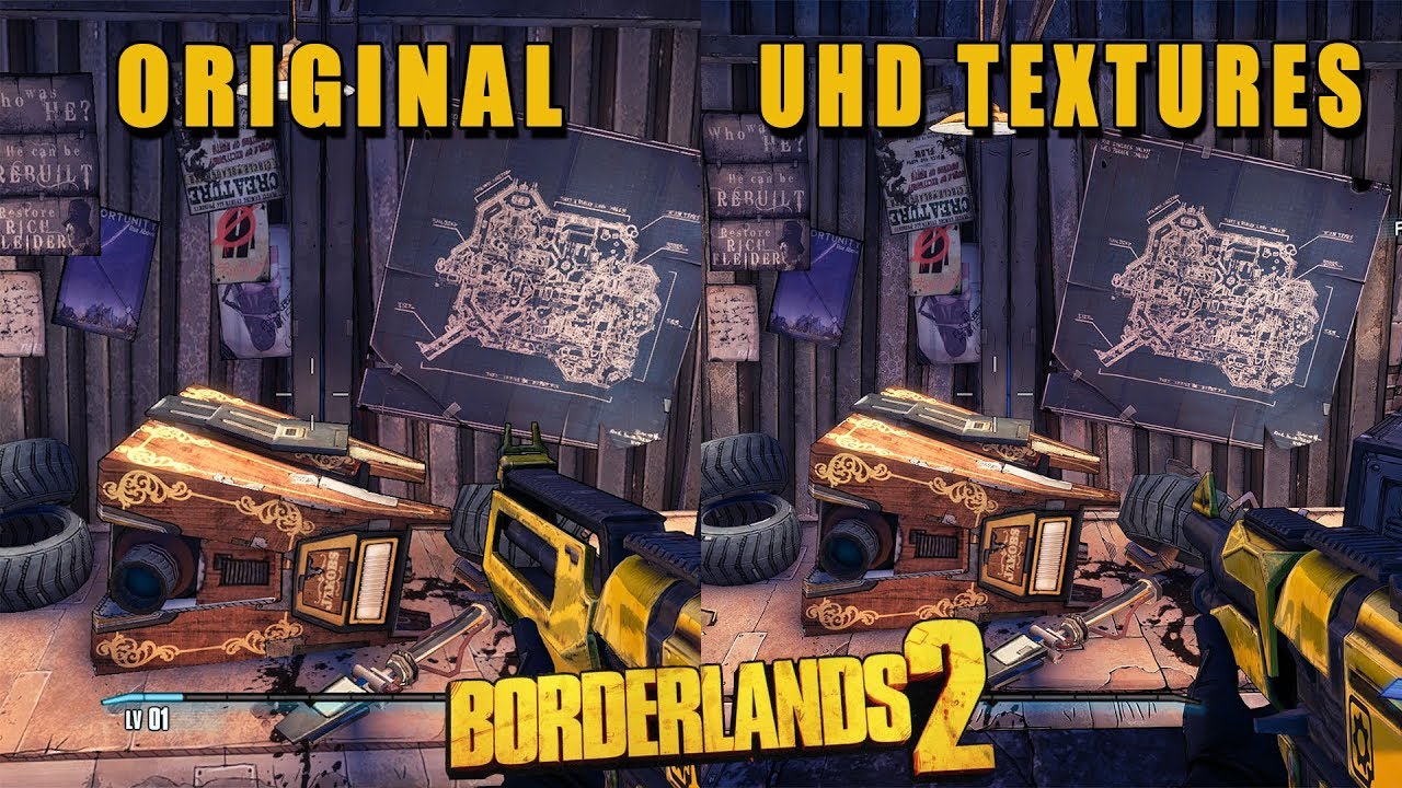Borderlands 2 - Original vs UHD Textures Comparison (in 4K)