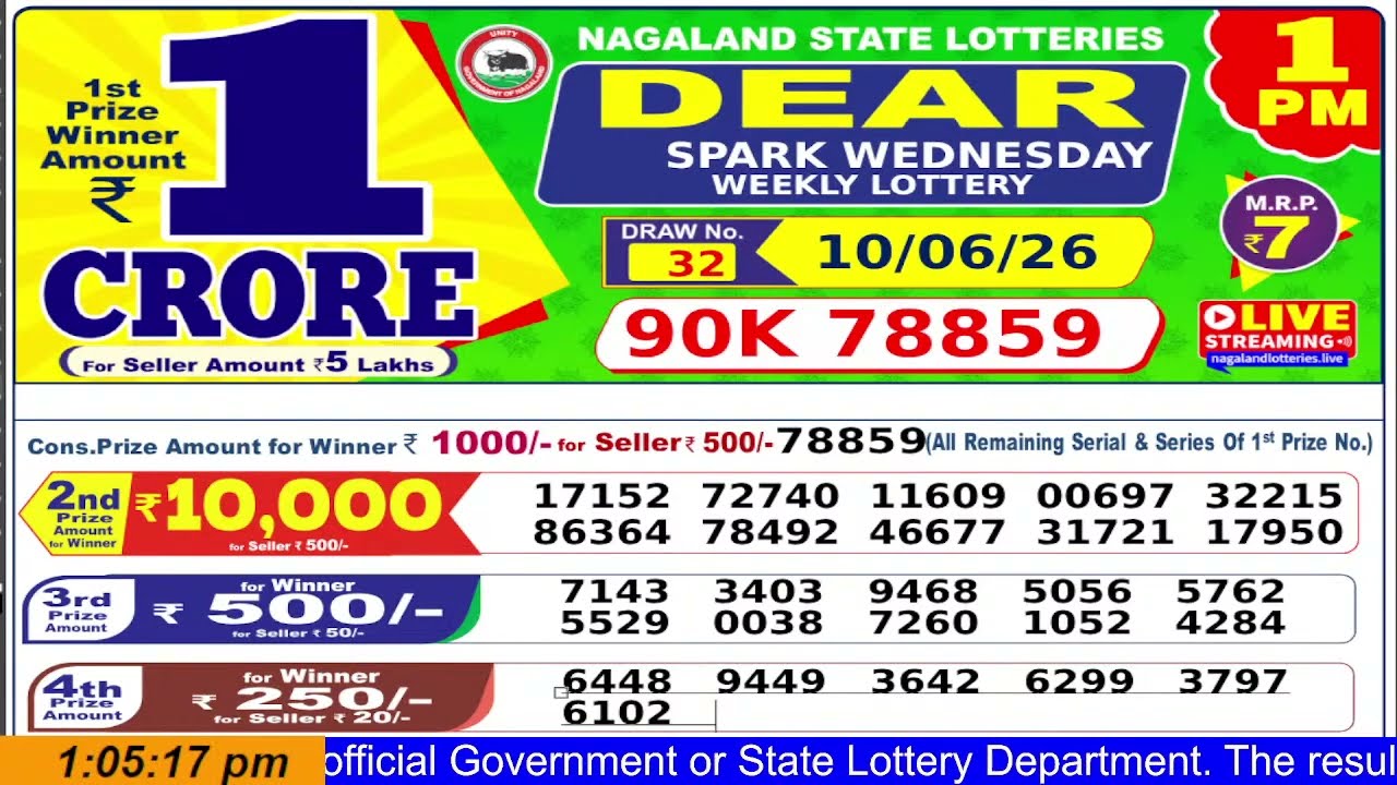 DEAR LOTTERY SAMBAD RESULT TODAY Live 1 PM 10/06/2026