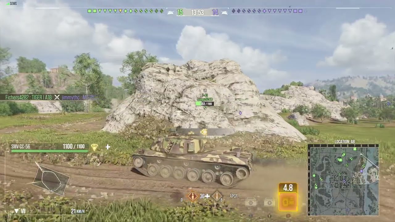 World of Tanks Console SMV CC-56 (7.2) Mastery 3.7k damage 1.1k blocked High Caliber Top gun