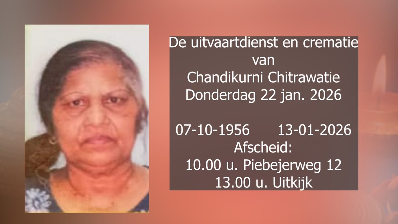 De uitvaartdienst en crematie van Chandikurni Chitrawatie. Donderdag 22 jan. 2026.