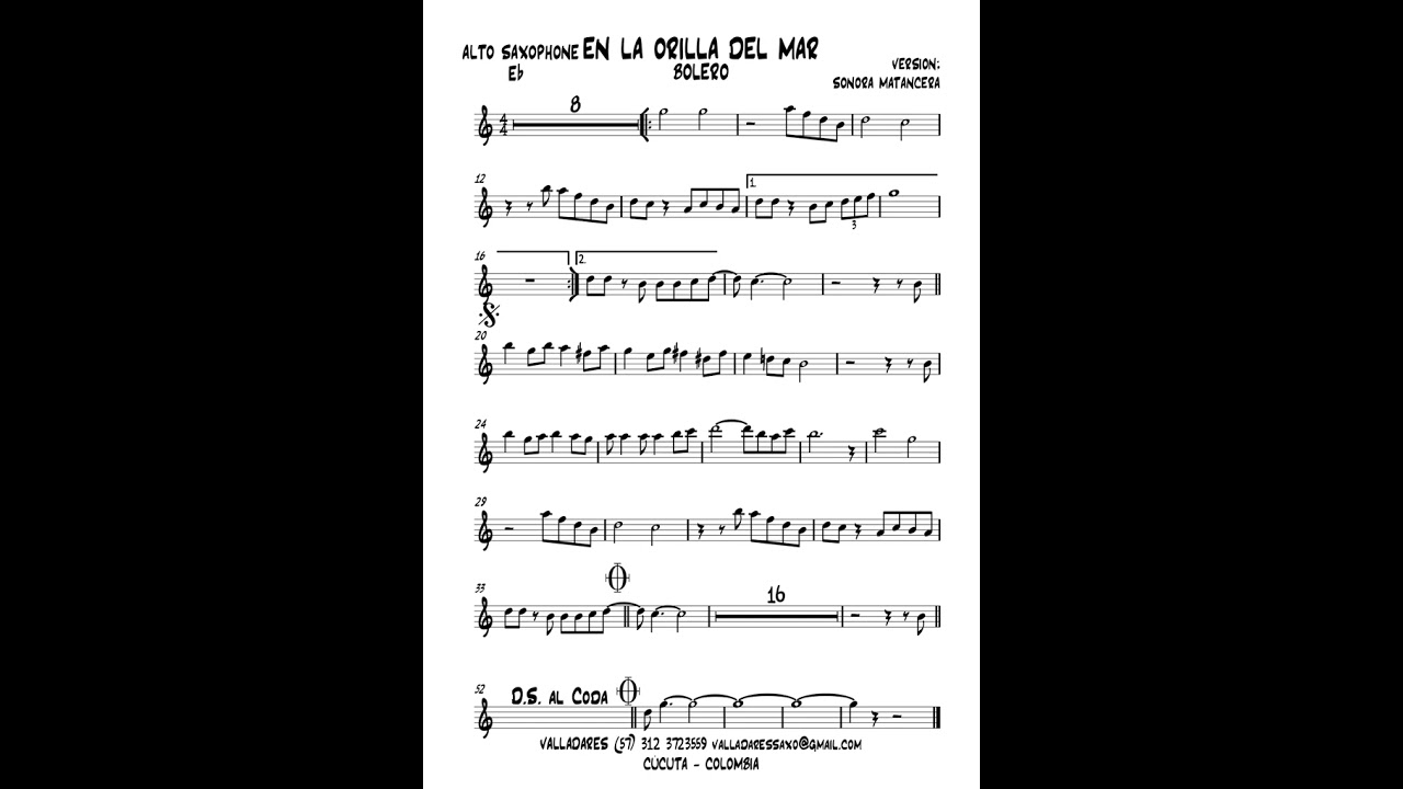 EN LA ORILLA DEL MAR gratis partitura para saxo alto