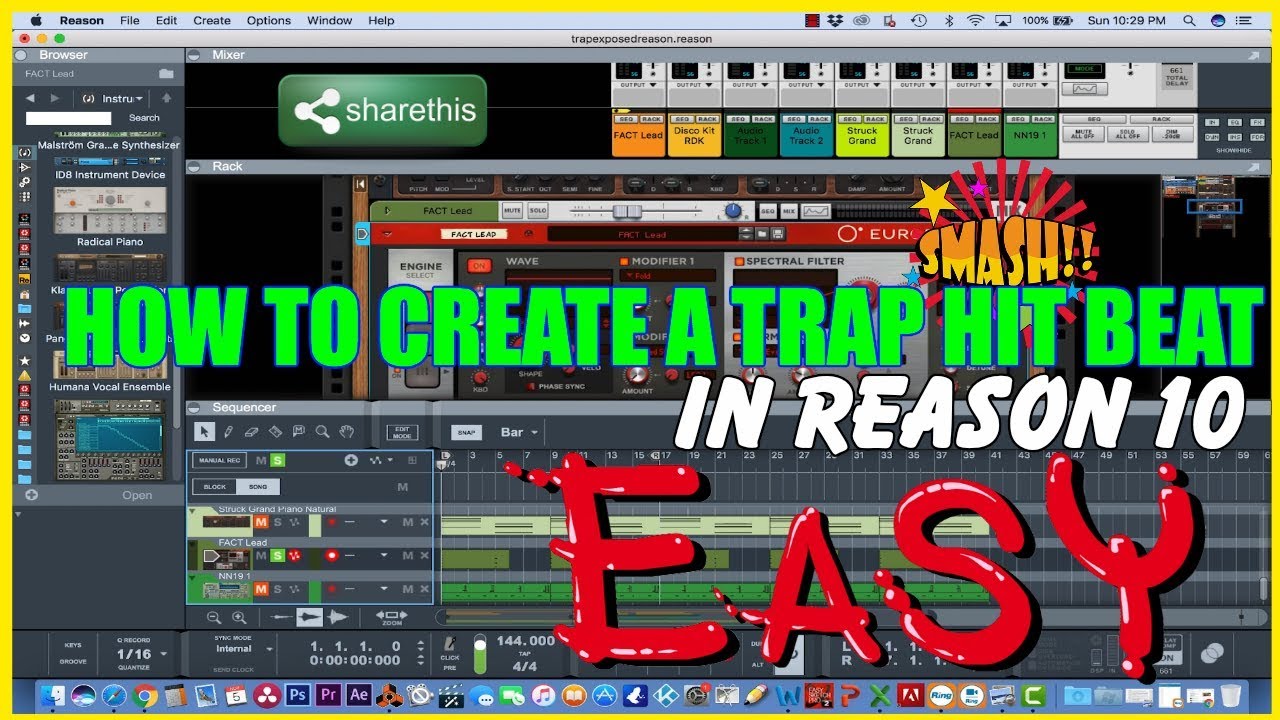 HOW TO CREATE A TRAP SMASH HIT BEAT IN PROPELLERHEAD REASON 10 | W/O USING VSTS