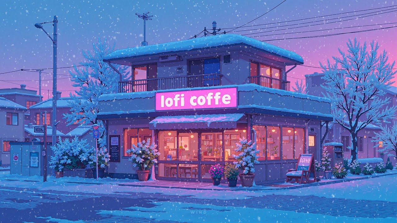 Snowy Lofi Coffee Shop ❄️ Cozy Winter Street Ambience | Relax, Study, Deep Sleep.