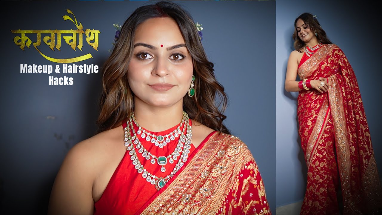 Myntra Karwachauth Look 2025 | Saree, Jewellery, Makeup and Hairstyle Haul + Hacks