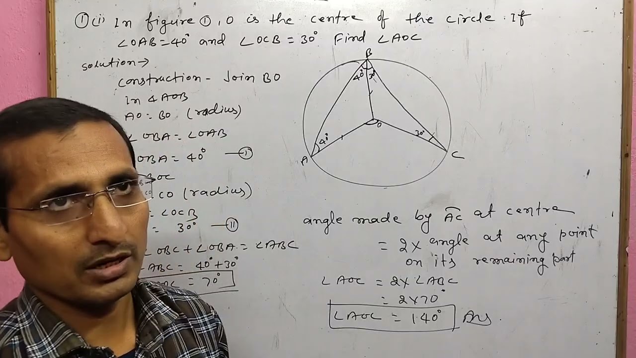 In the figure (I) o is the centre of the circle if angle OAB= 40° and angle OCB=30° find angle AOC