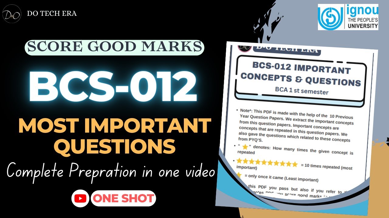 BCS-012  Most Important Concepts & Questions | MIQ's & PYQ's | #bca  #ignou #bcs012 @D-OTech